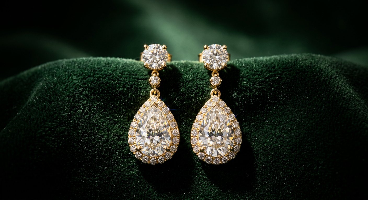 Diamond drop earrings on velvet