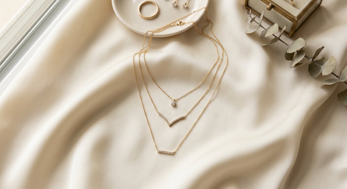 Layered gold necklaces with diamond pendants